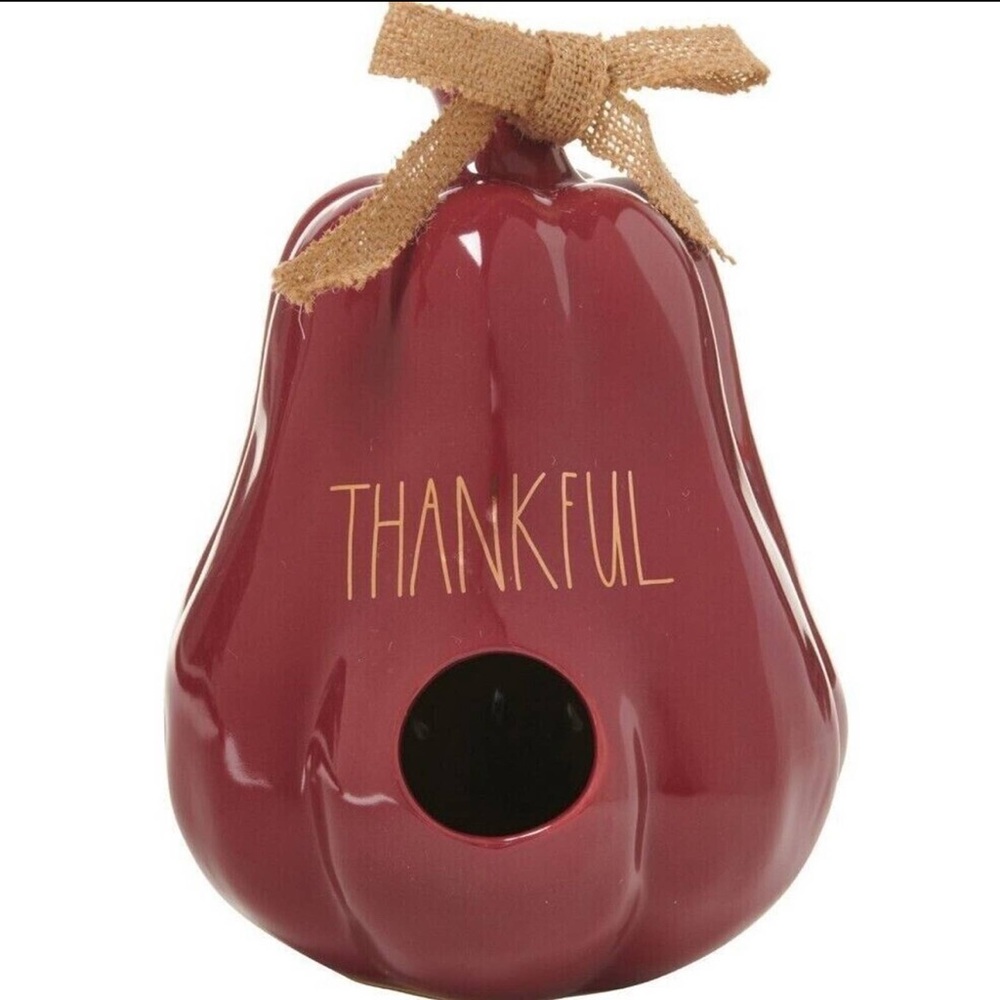 Rae Dunn brand new in box, a creamy wine colored gourd shaped birdhouse THANKFUL